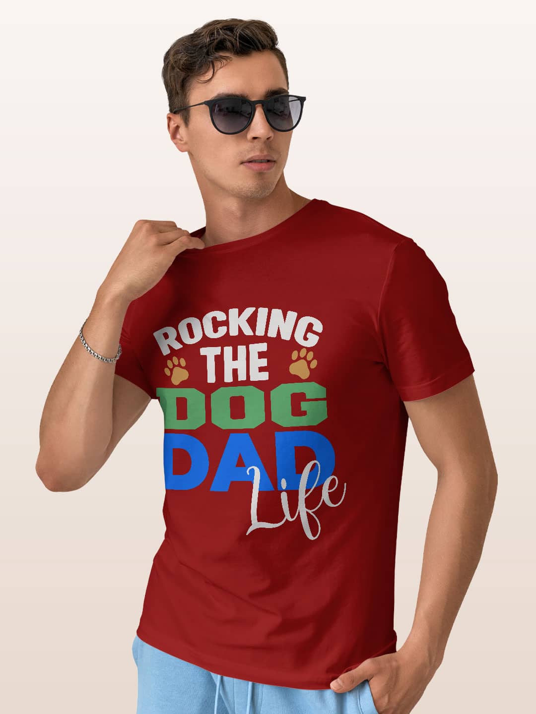 Rocking Dog Dad - Mens T-Shirt Red Medium