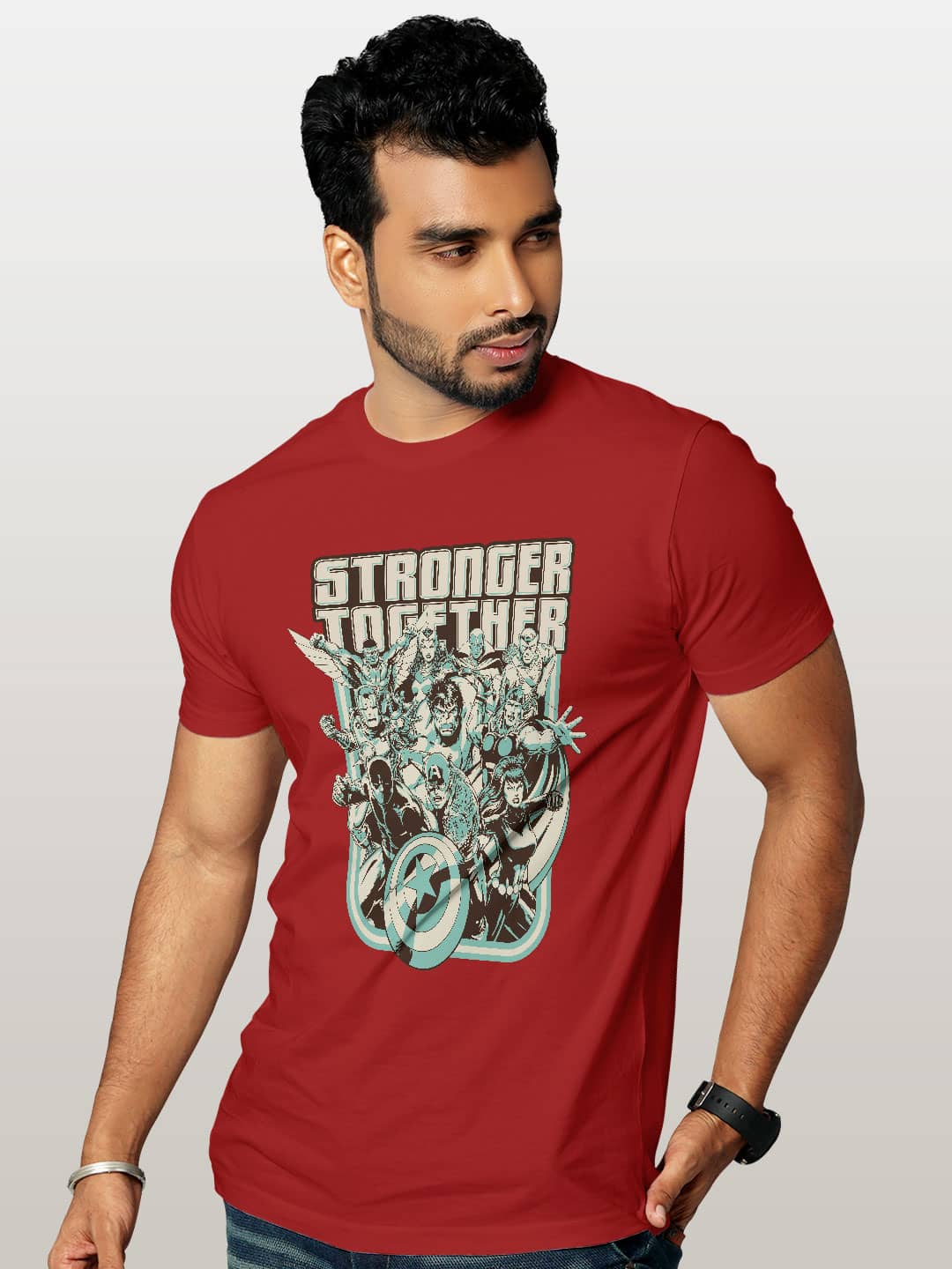 Stronger Together Sketch - Mens T-Shirt - Regular Fit - Red - Small