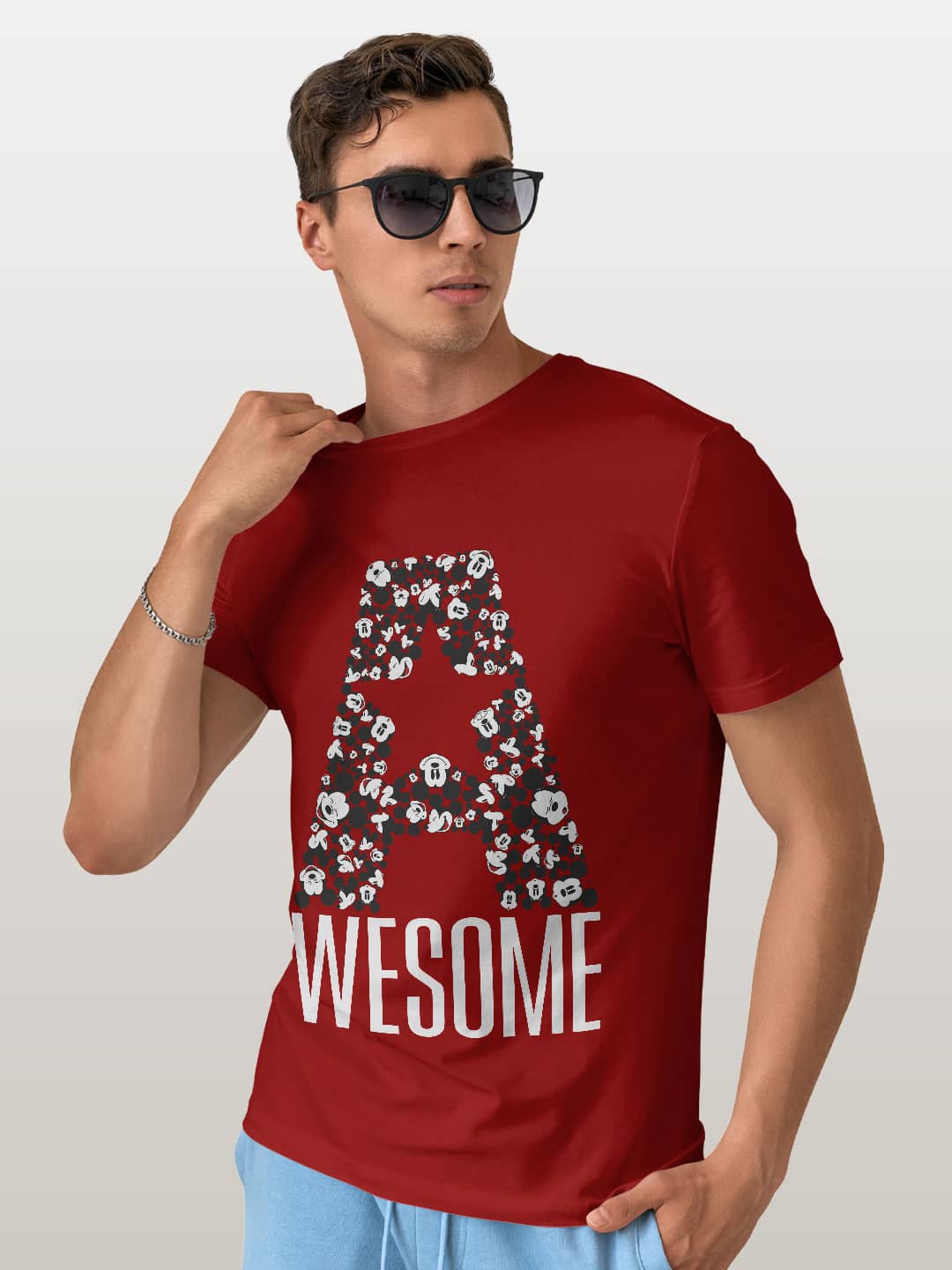 Awesome Mickey - Mens T-Shirt Red Small