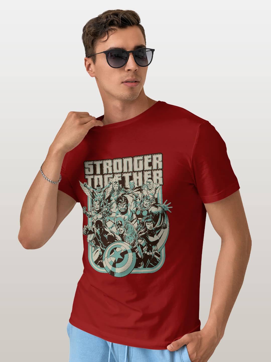 Stronger Together Sketch - Mens T-Shirt - Regular Fit - Red - Small