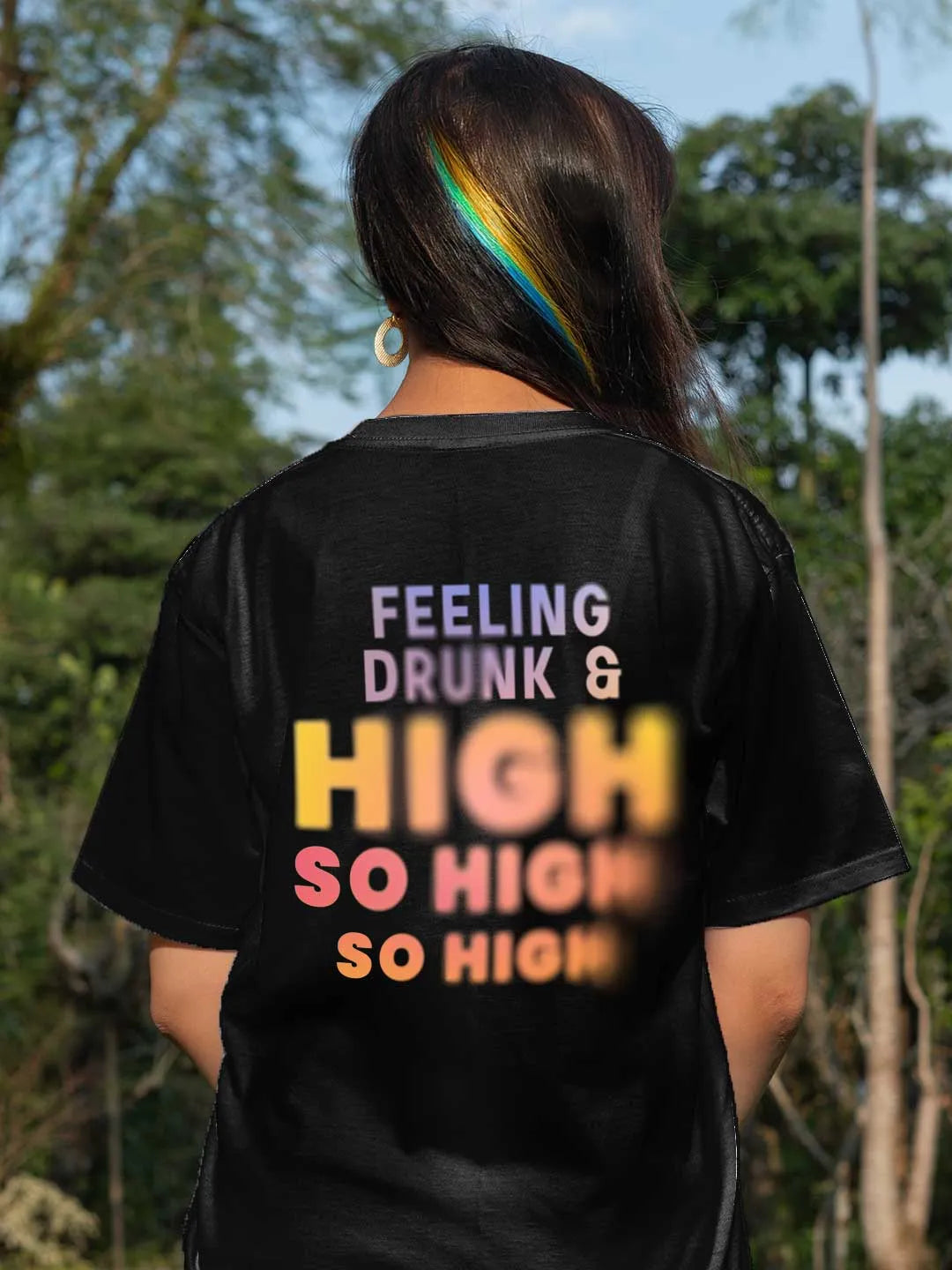 Feeling High - Unisex Oversized T-Shirt Black Medium