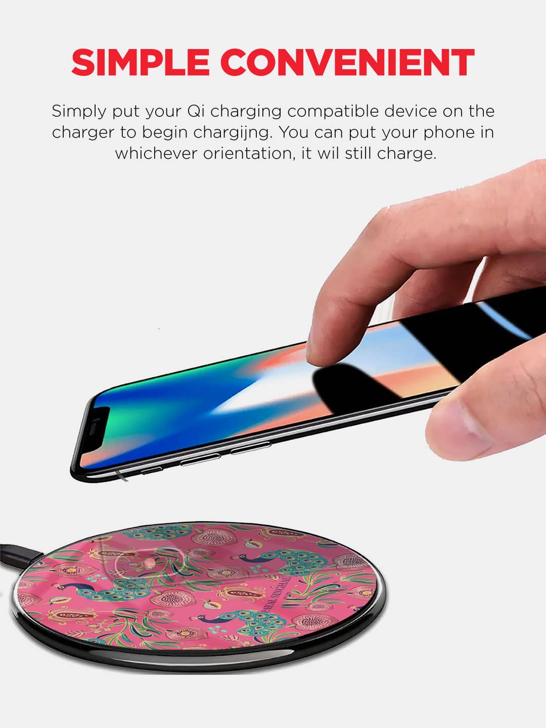 Payal Singhal Anaar and Mor Pink - Wireless Charger 15W Glass