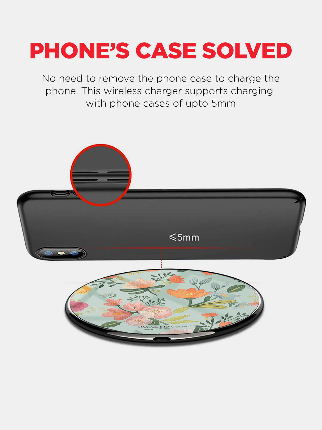 Payal Singhal Aqua Handpainted Flower - Wireless Charger 15W Glass