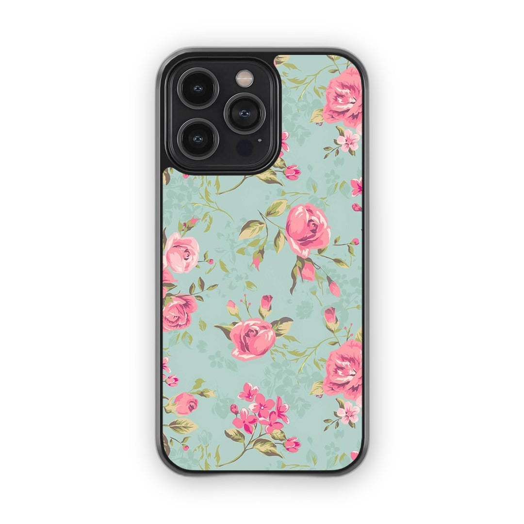 Teal Pink Flowers Glass iPhone Case for iPhone 14 Pro Max | Macmerise