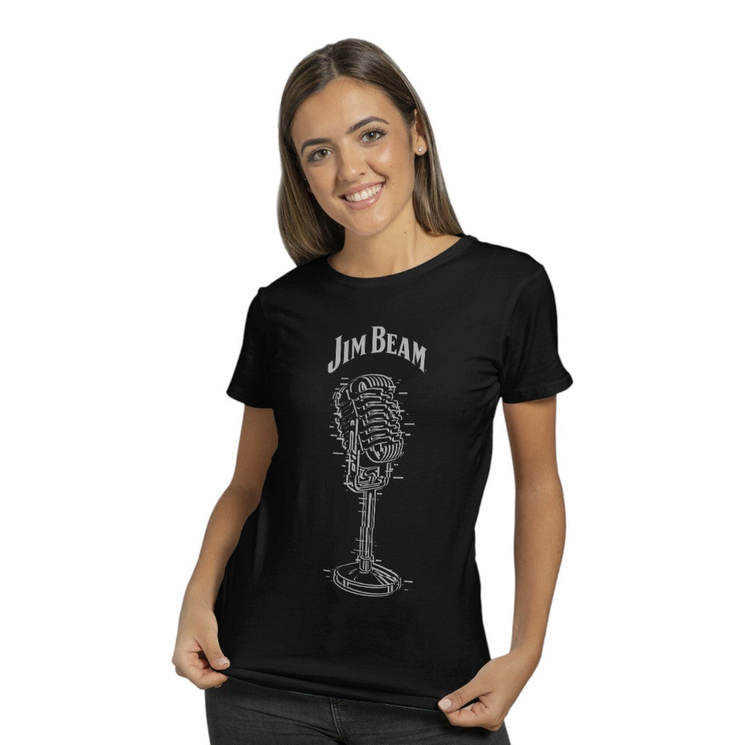 Jim Beam Retro Mic Black T-Shirt - front view | Macmerise
