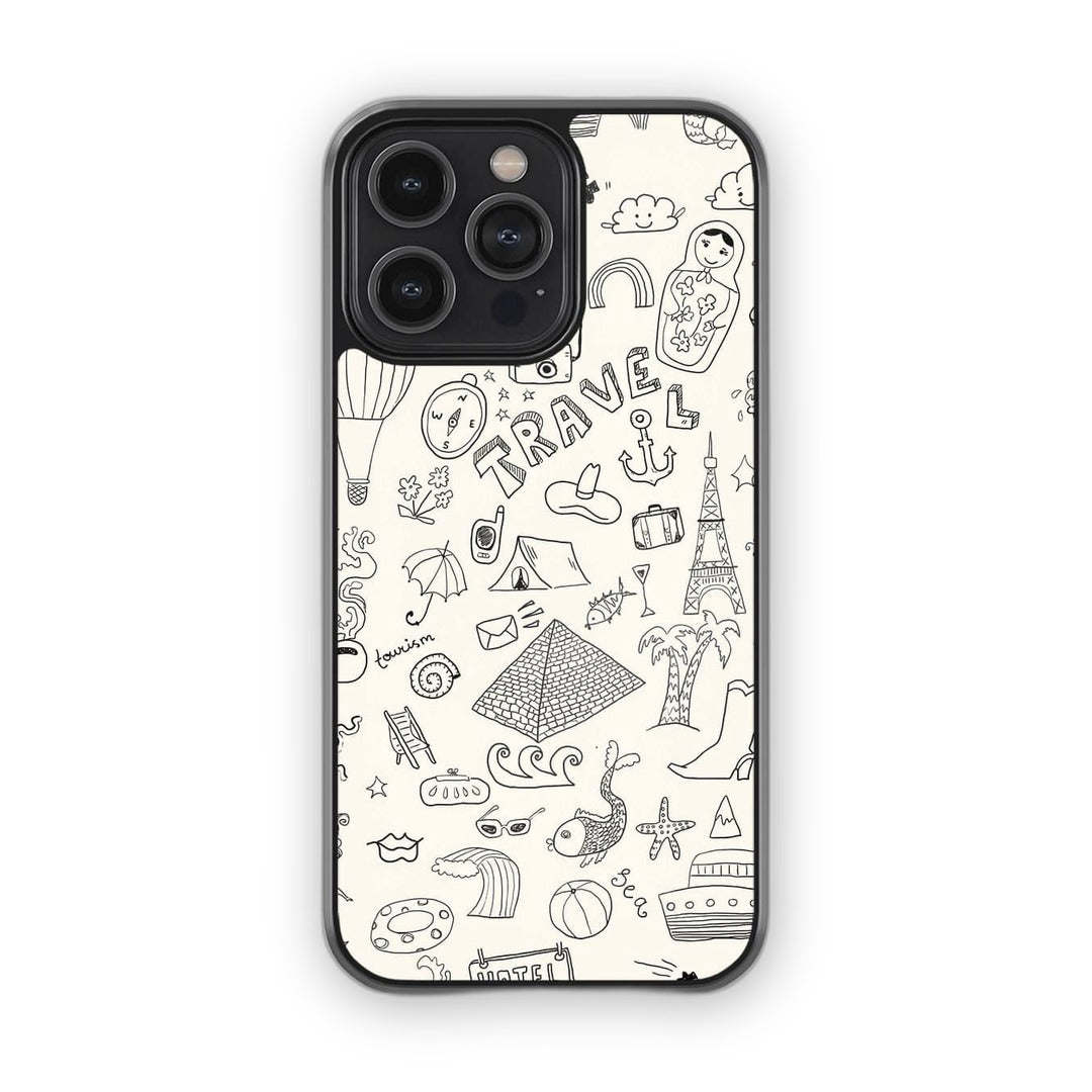 Travel Doodle White Glass iPhone Case for iPhone 14 Pro Max | Macmerise