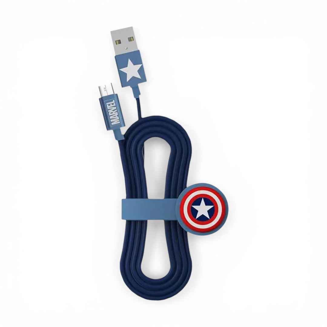 Classic Captains Shield Micro Usb Cable Superhero Silicone Navy Blue | Macmerise