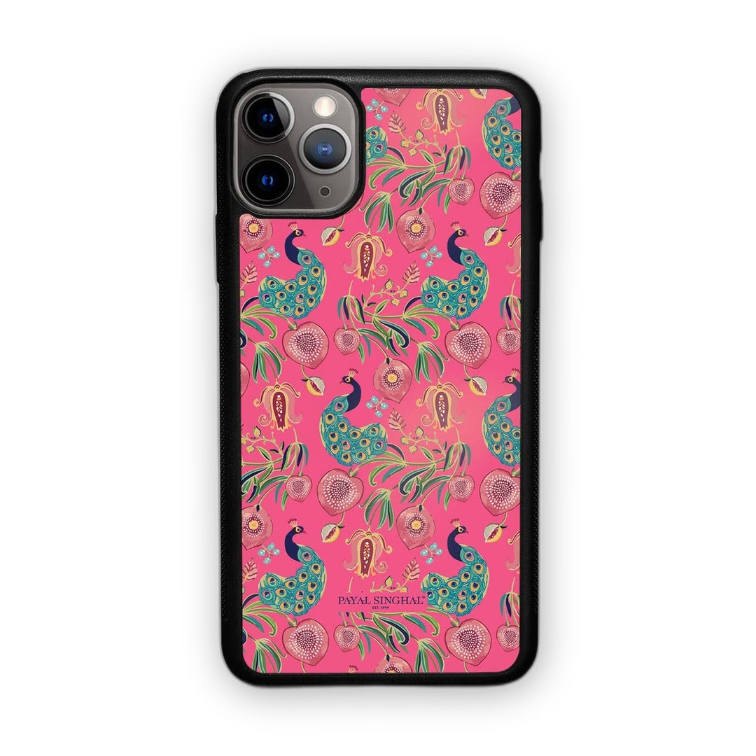 Payal Singhal Anaar and Mor Pink Glass iPhone Case for iPhone 11 Pro | Macmerise