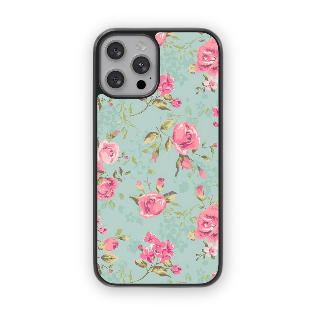 Teal Pink Flowers Glass iPhone Case for iPhone 12 Pro | Macmerise