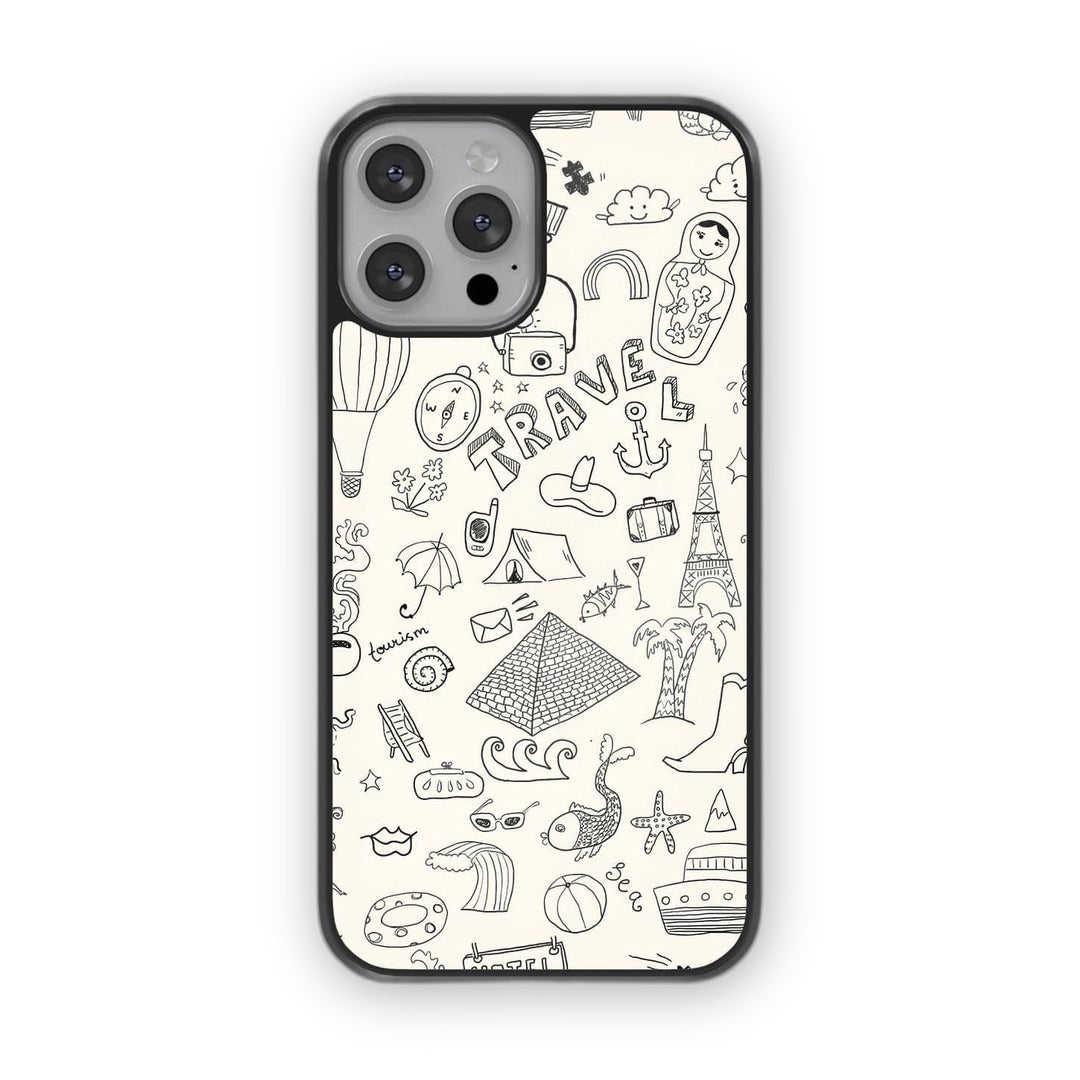 Travel Doodle White Glass iPhone Case for iPhone 12 Pro | Macmerise