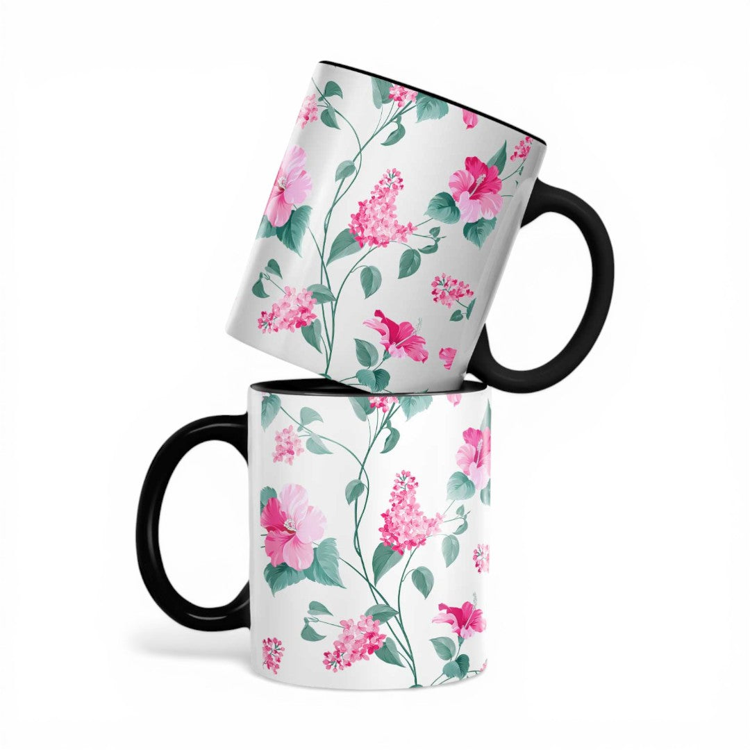 Sk Hibiscus Blush Black Coffee Mug | Macmerise