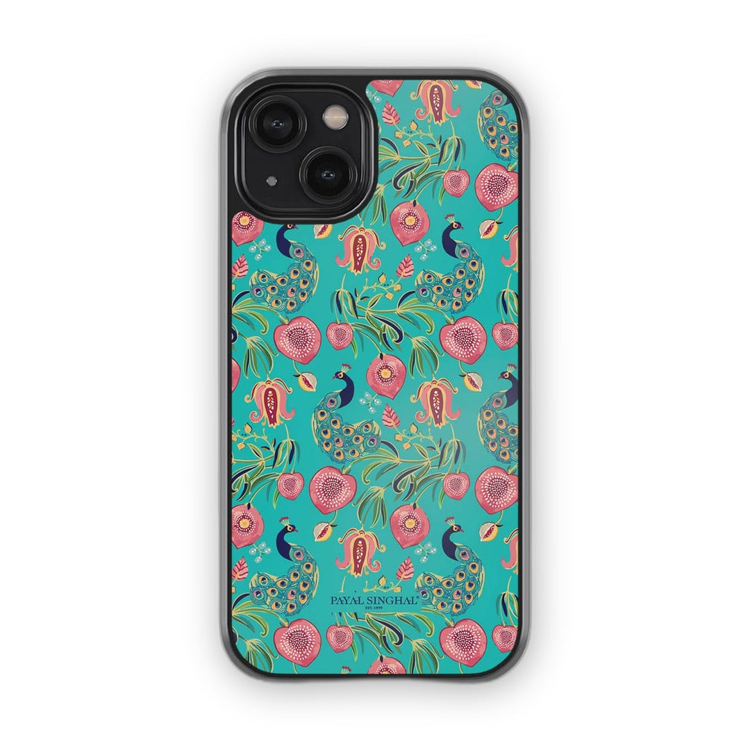 Payal Singhal Anaar and Mor iPhone 14 Cover Teal - front view | Macmerise