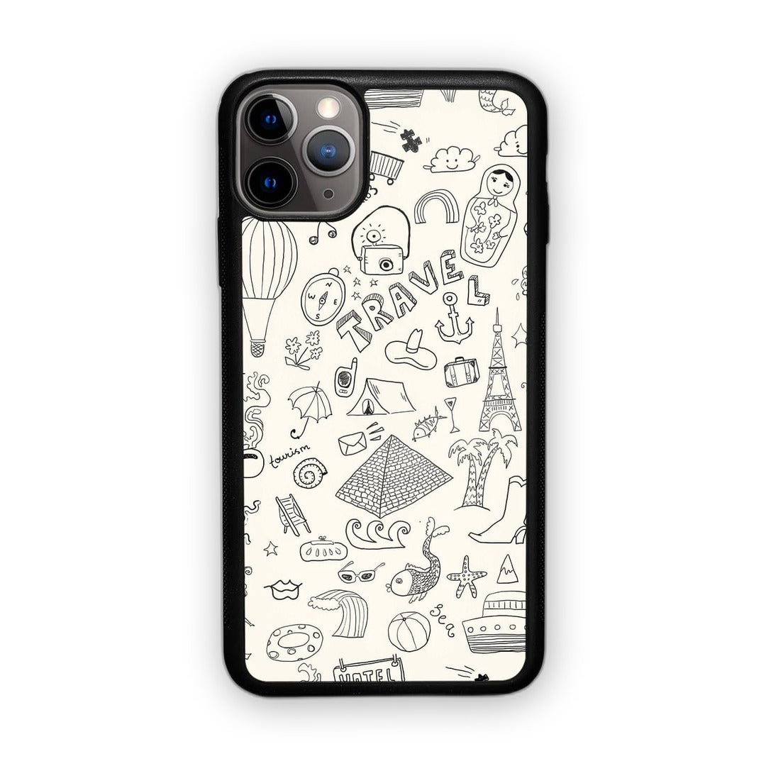 Travel Doodle White Glass iPhone Case for iPhone 11 Pro Max | Macmerise