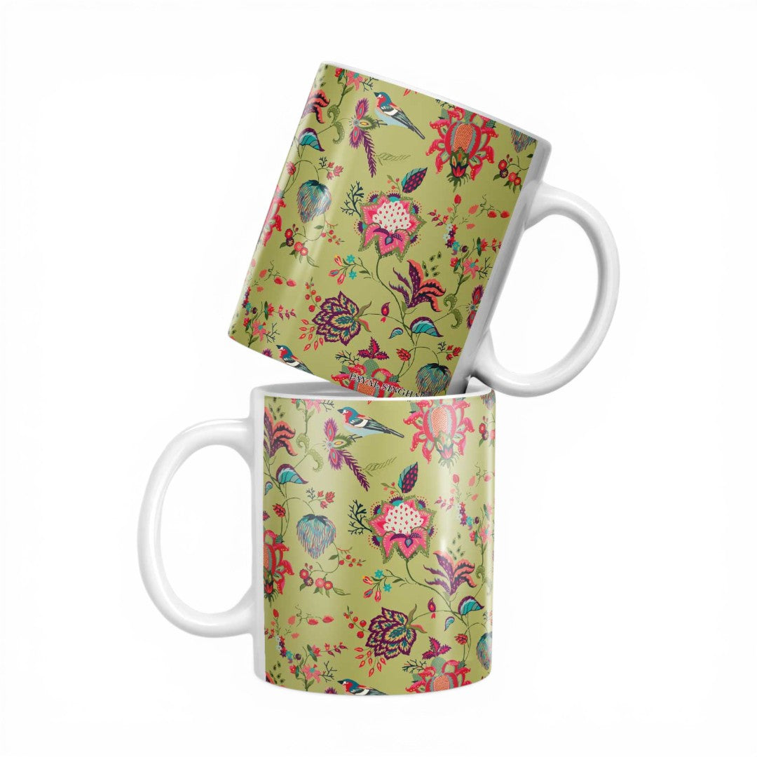 Payal Singhal Chidiya Coffee Mug Olive - front view | Macmerise