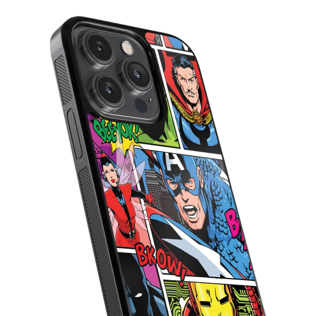 Comic Superheroes Mashup Glass iPhone Case for iPhone 14 Pro | Macmerise