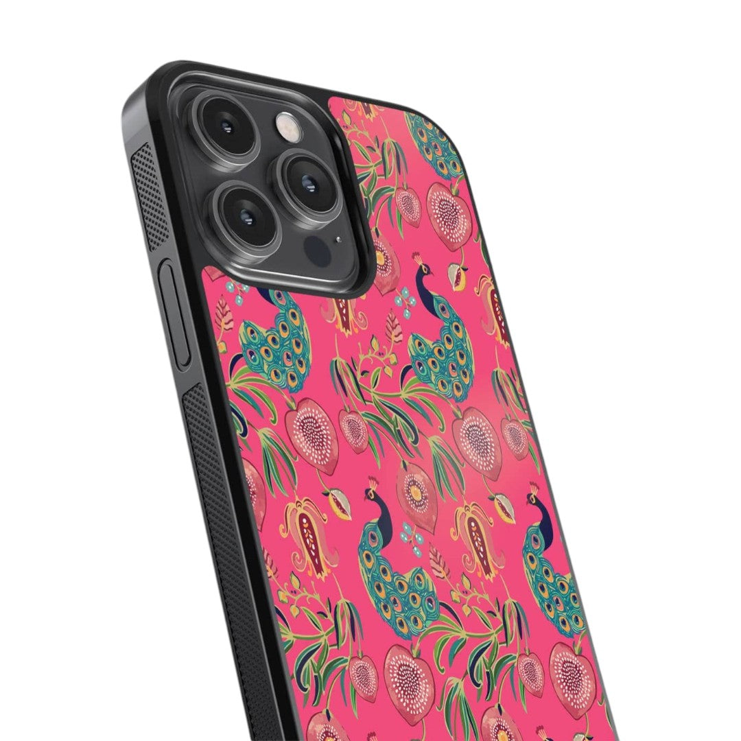 Payal Singhal Anaar and Mor Pink Glass iPhone Case for iPhone 14 Pro Max | Macmerise