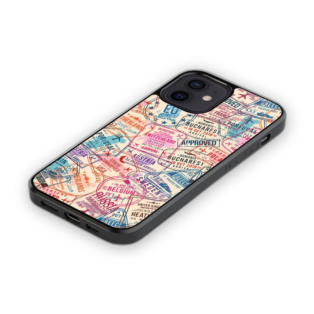 Immigration Stamps Beige Glass iPhone Case for iPhone 12 | Macmerise