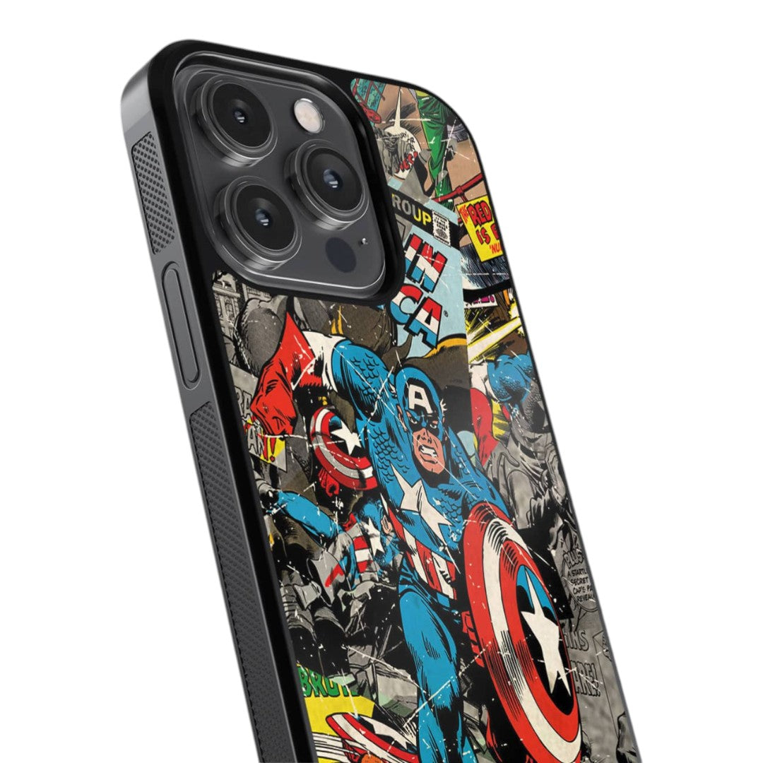 Comic Captain America Glass iPhone Case for iPhone 14 Pro | Macmerise