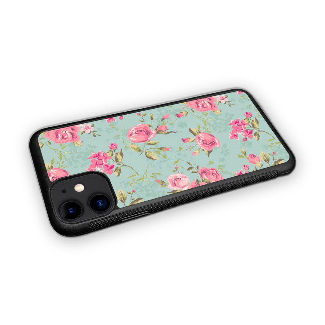 Teal Pink Flowers Glass iPhone Case for iPhone 11 | Macmerise