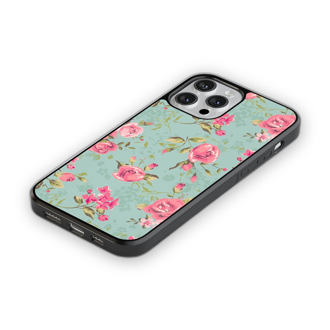 Teal Pink Flowers Glass iPhone Case for iPhone 12 Pro | Macmerise