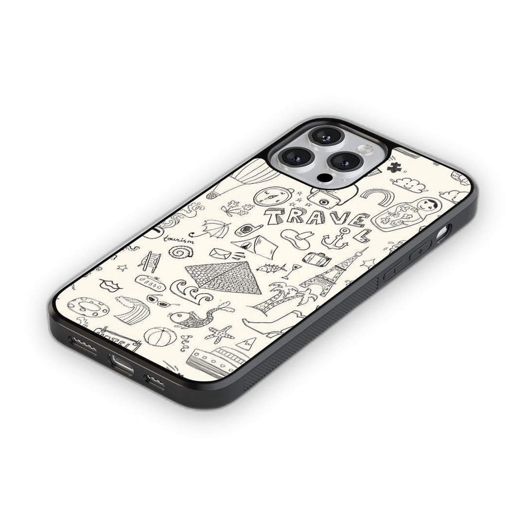 Travel Doodle White Glass iPhone Case for iPhone 12 Pro | Macmerise