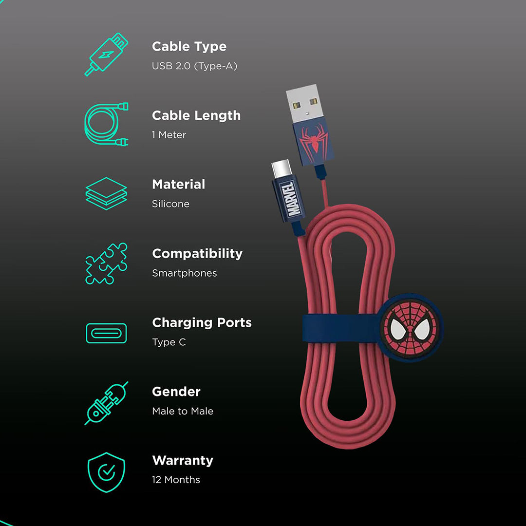 the Amazing Spider Man Type C Cable Superhero Silicone Red | Macmerise
