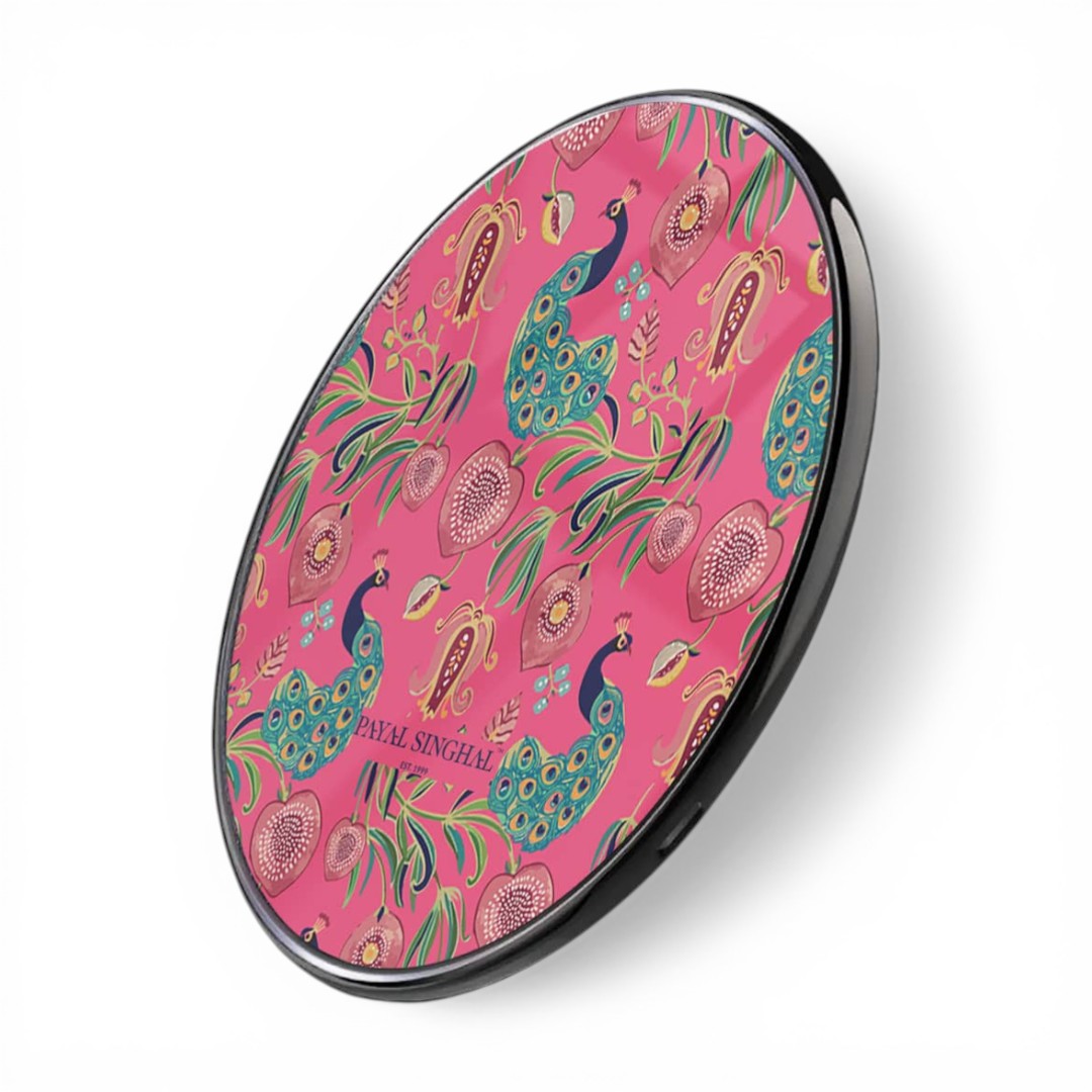 Payal Singhal Anaar and Mor Wireless Charger - 15W Pink - side view | Macmerise