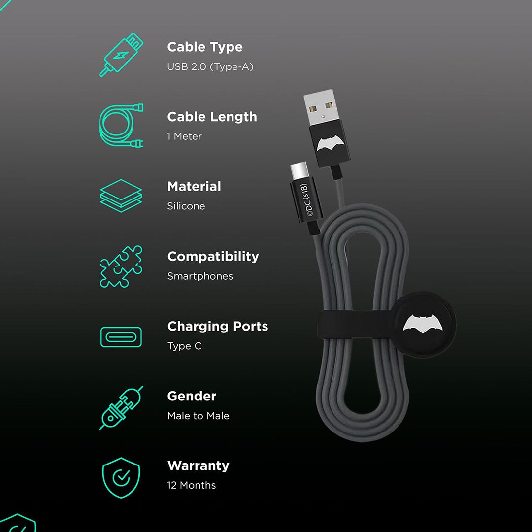 Logo Batman Type C Cable Superhero Silicone Black | Macmerise