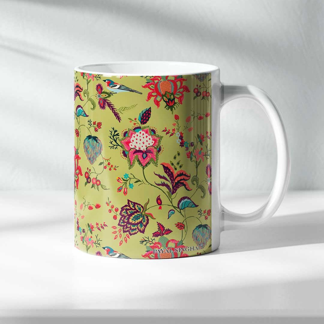 Payal Singhal Chidiya Coffee Mug Olive - side view | Macmerise