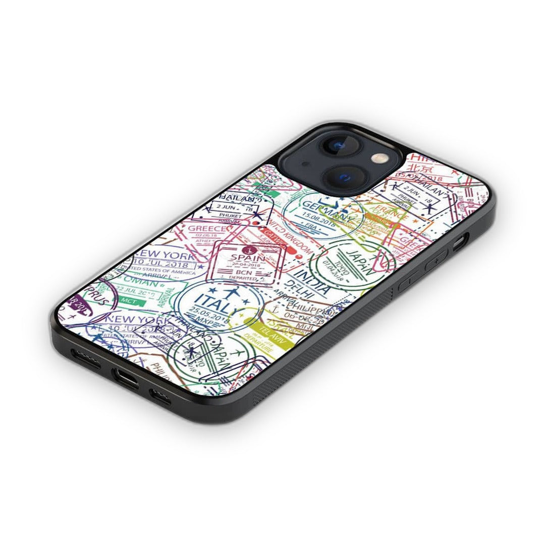 Immigration Stamps iPhone 13 Mini Cover White - side view | Macmerise