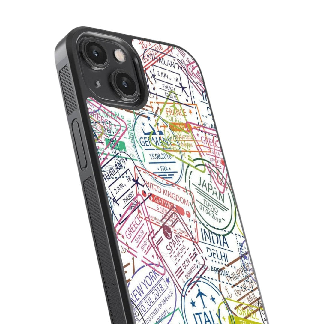 Immigration Stamps iPhone 14 Cover White - side view | Macmerise