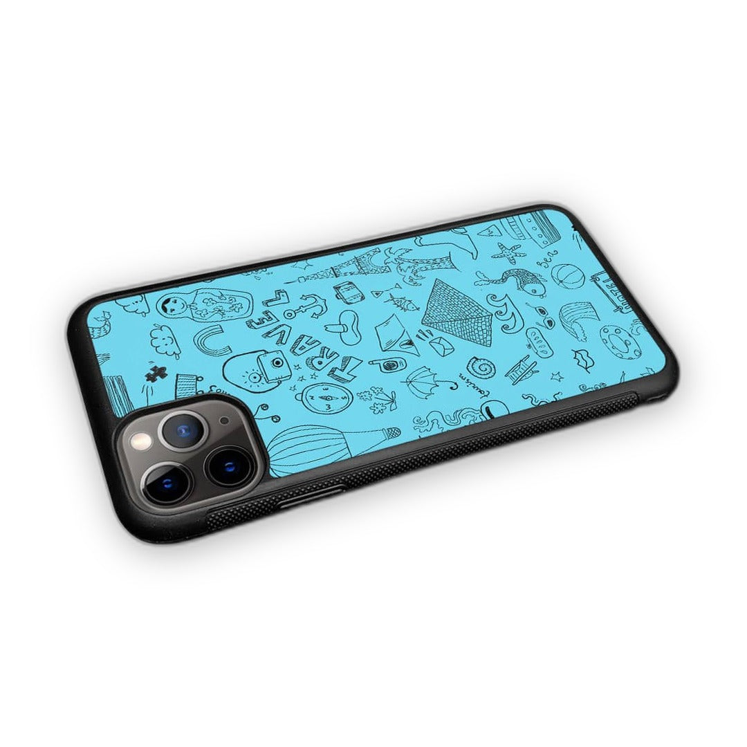 Travel Doodle Blue Glass iPhone Case for iPhone 11 Pro | Macmerise