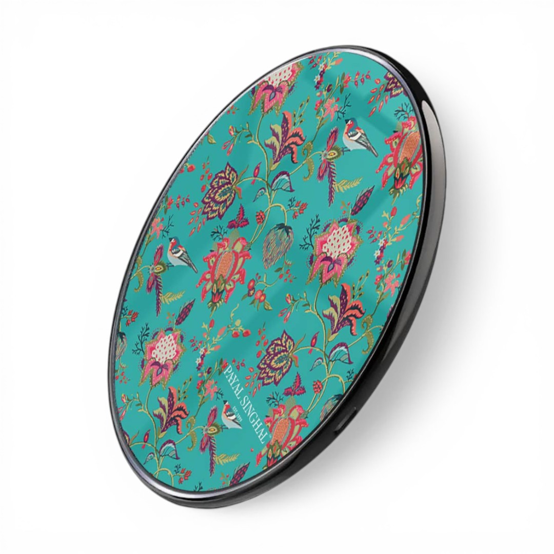 Payal Singhal Chidiya Wireless Charger - 15W Teal - side view | Macmerise