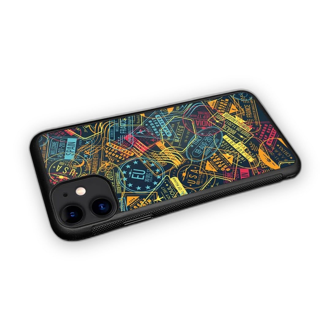 Immigration Stamps Neon Glass iPhone Case for iPhone 11 | Macmerise