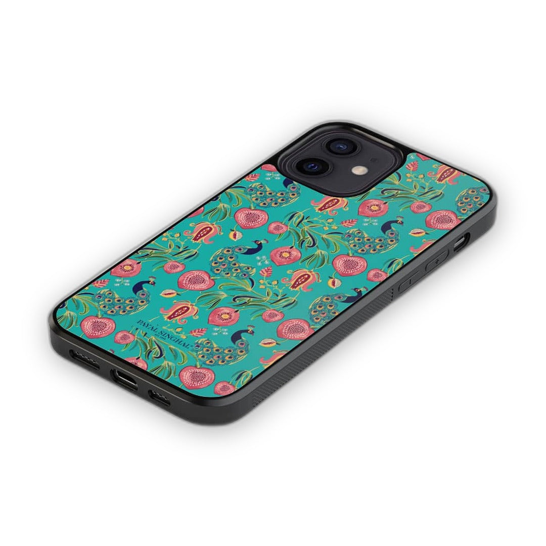 Payal Singhal Anaar and Mor Teal Glass iPhone Case for iPhone 12 | Macmerise