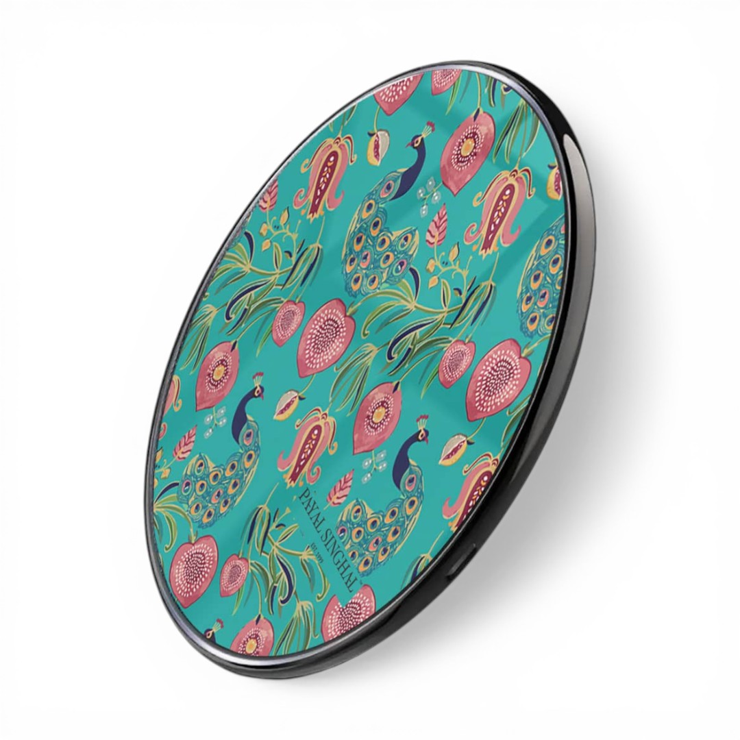 Payal Singhal Anaar and Mor Wireless Charger - 15W Teal - side view | Macmerise