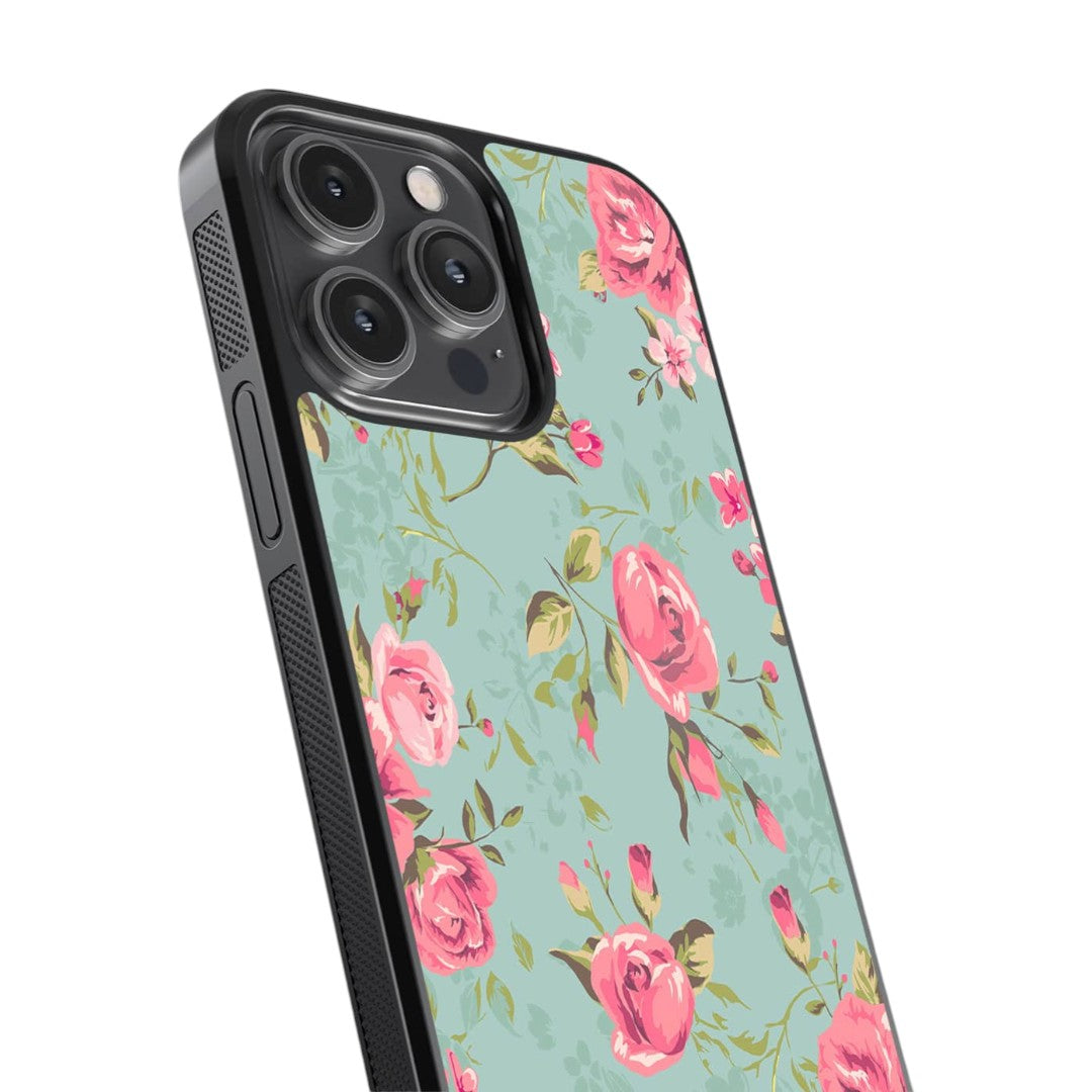 Teal Pink Flowers Glass iPhone Case for iPhone 14 Pro Max | Macmerise