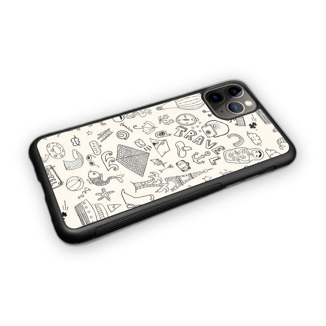 Travel Doodle White Glass iPhone Case for iPhone 11 Pro Max | Macmerise