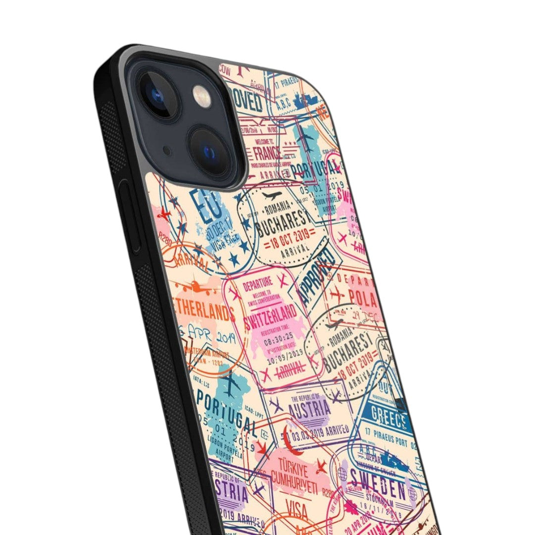 Immigration Stamps Beige Glass iPhone Case for iPhone 13 Mini | Macmerise