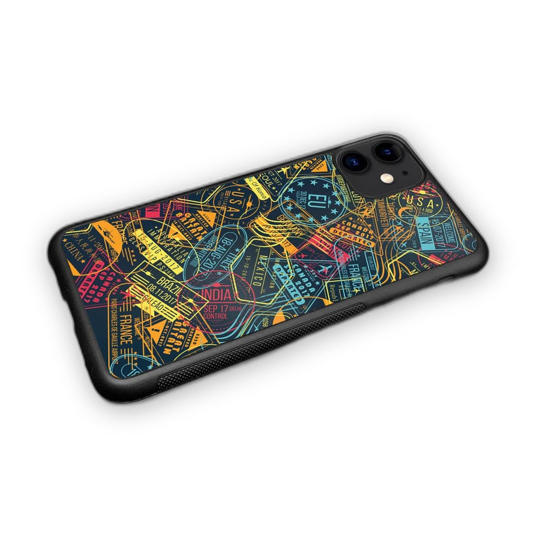 Immigration Stamps Neon Glass iPhone Case for iPhone 11 | Macmerise