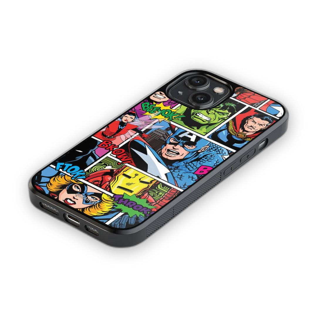 Comic Superheroes Mashup Glass iPhone Case for iPhone 14 | Macmerise