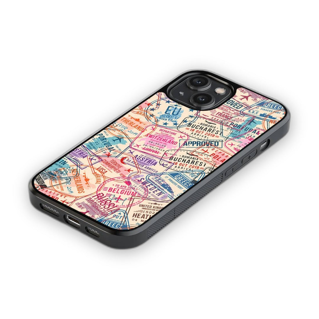 Immigration Stamps Beige Glass iPhone Case for iPhone 14 | Macmerise