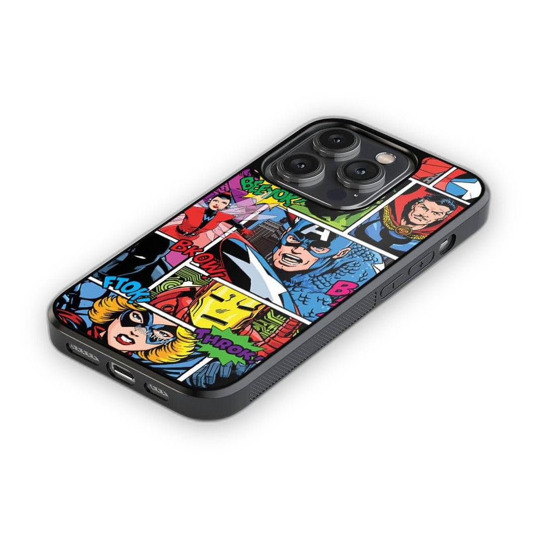 Comic Superheroes Mashup Glass iPhone Case for iPhone 14 Pro | Macmerise