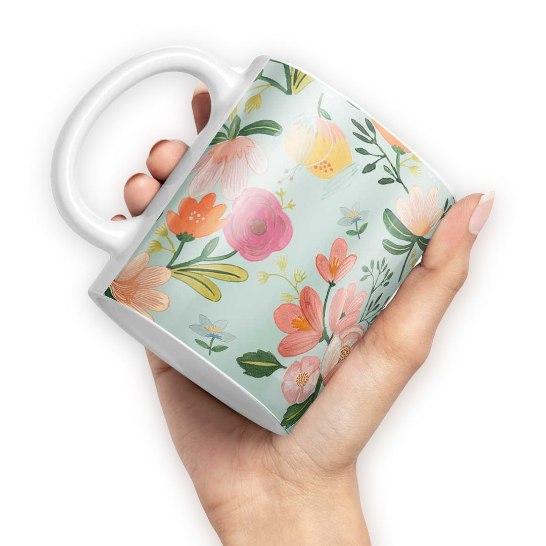 Payal Singhal Aqua Handpainted Flower Coffee Mug | Macmerise