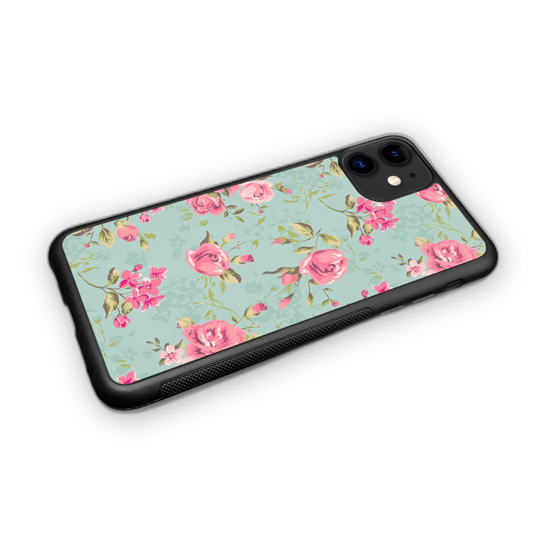 Teal Pink Flowers Glass iPhone Case for iPhone 11 | Macmerise
