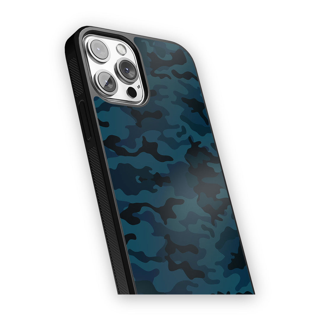 Camo Army Blue Glass iPhone Case for iPhone 12 | Macmerise