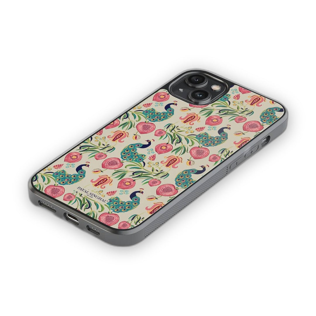 Payal Singhal Anaar and Mor Beige Glass iPhone Case for iPhone 14 Plus | Macmerise