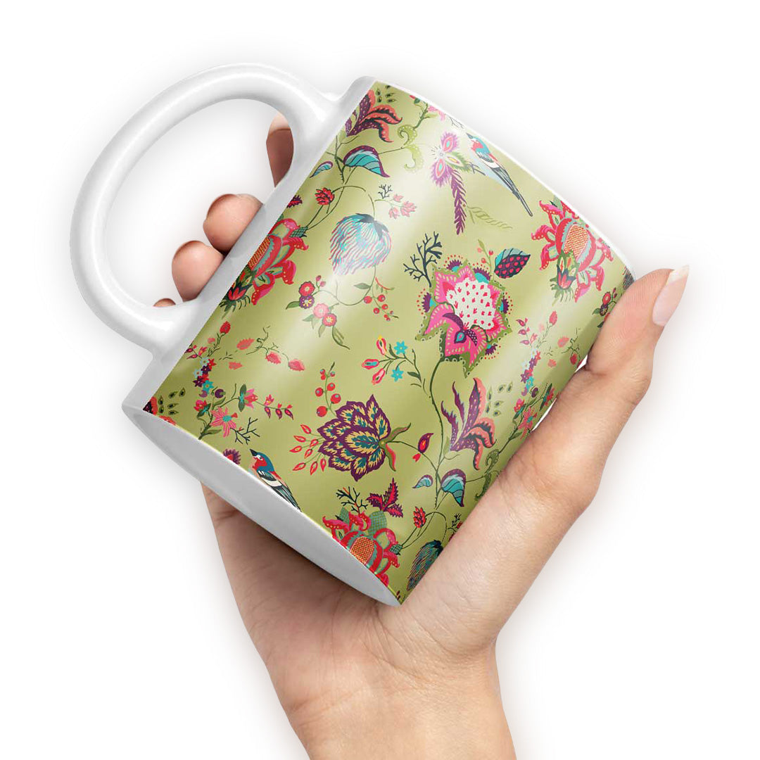 Payal Singhal Chidiya Coffee Mug Olive - back view | Macmerise
