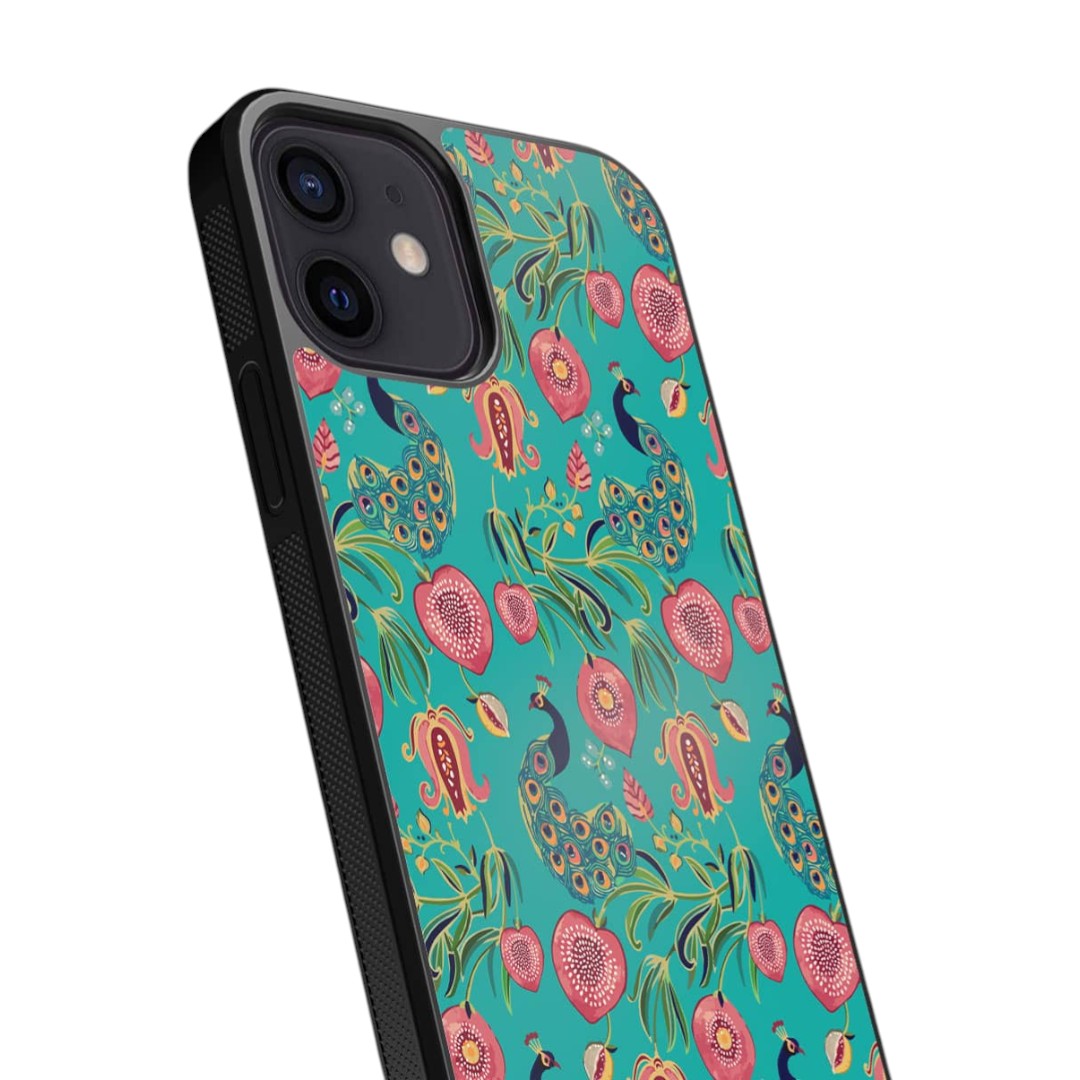 Payal Singhal Anaar and Mor Teal Glass iPhone Case for iPhone 12 | Macmerise