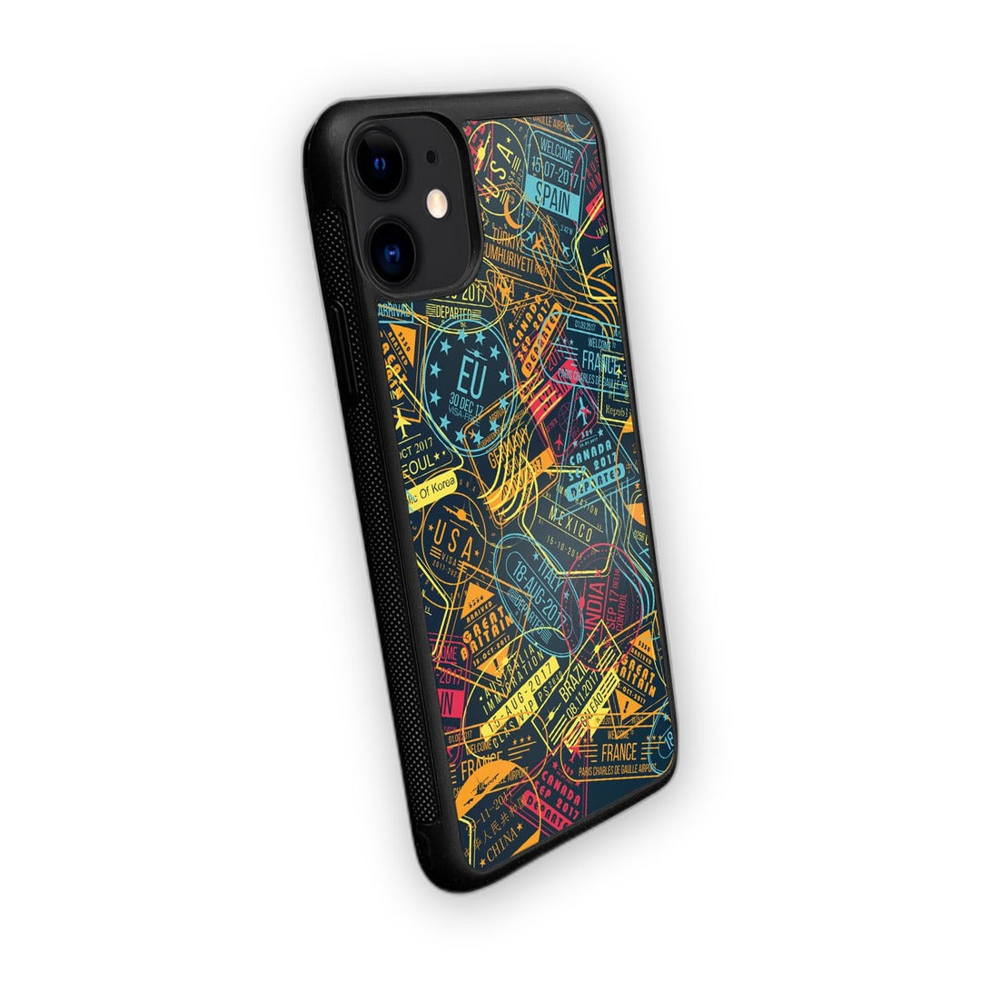 Immigration Stamps Neon Glass iPhone Case for iPhone 11 | Macmerise